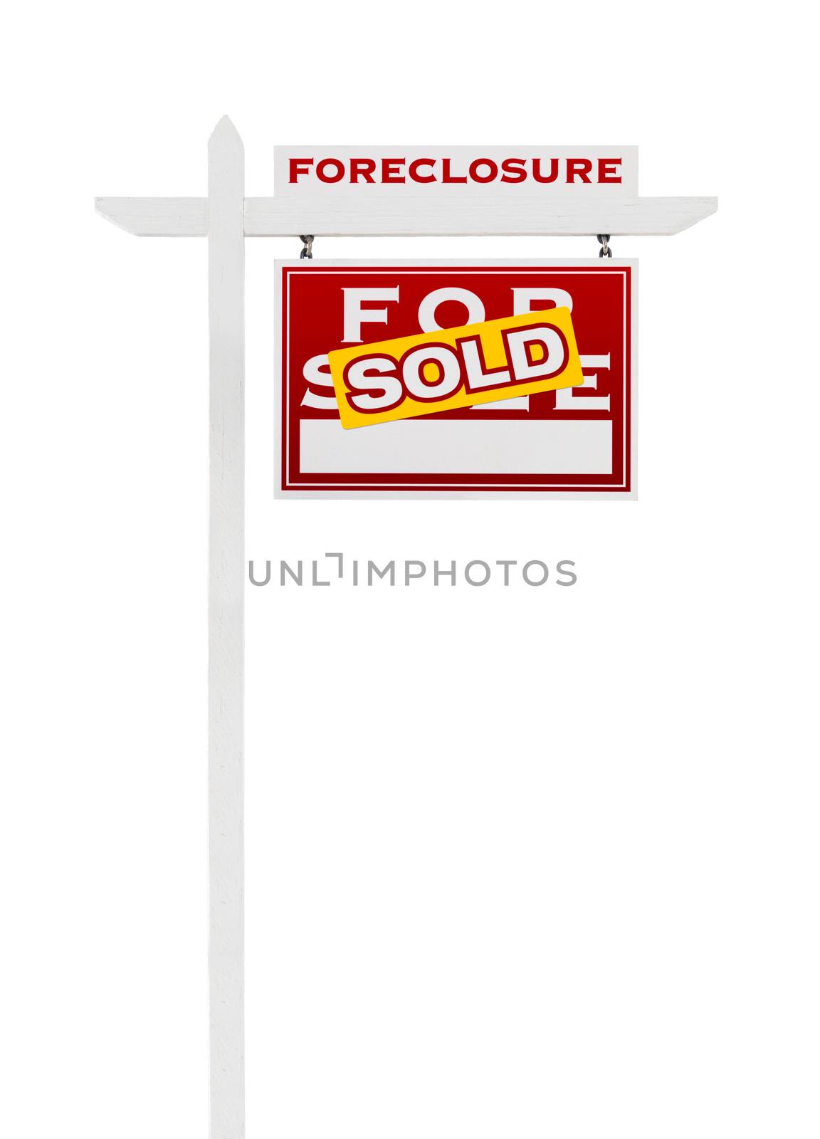 Right Facing Foreclosure Sold For Sale Real Estate Sign Isolated by Feverpitched