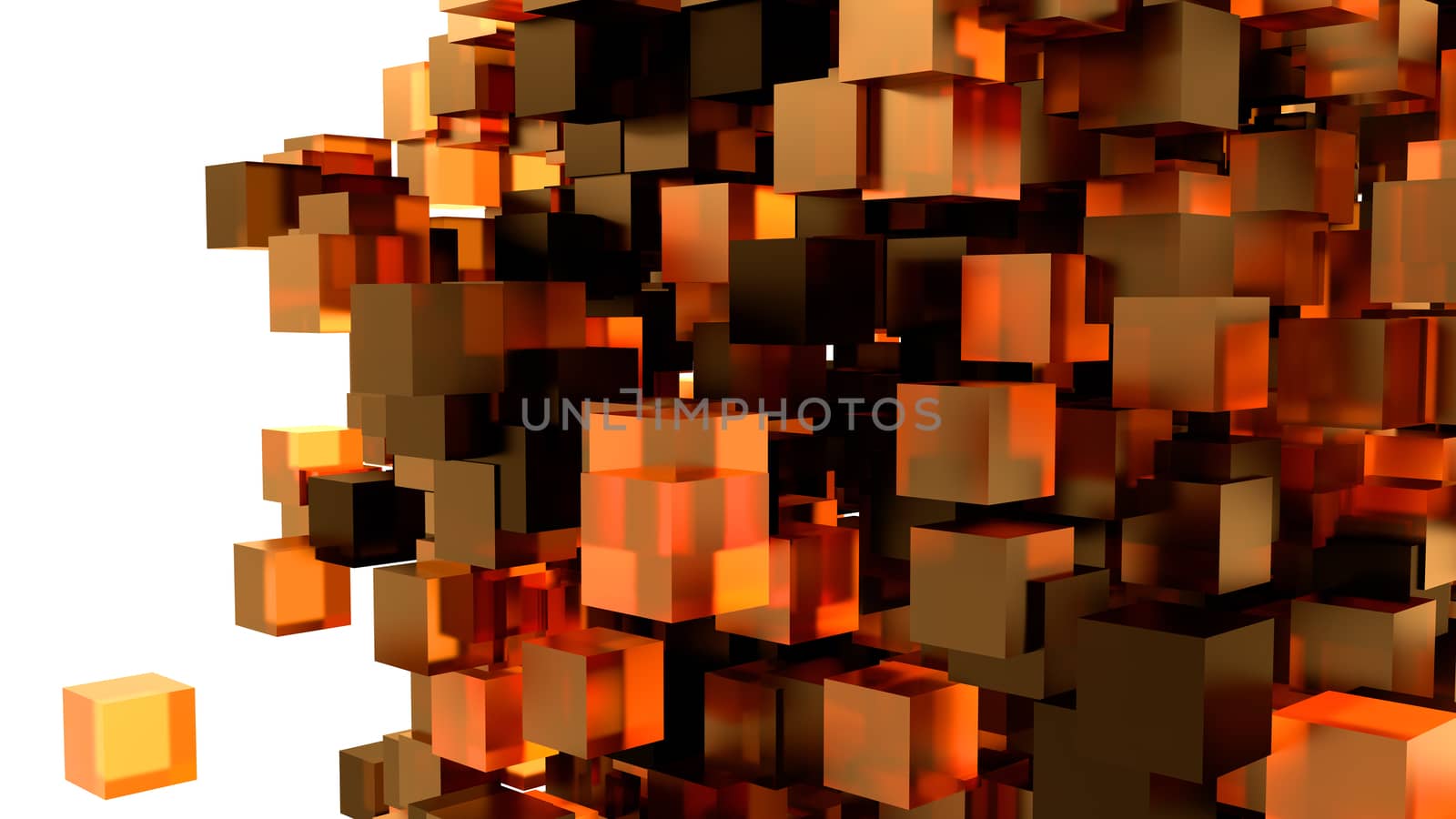 A Orange Cubes Abstract Background For Your Design. White Background And Transparent Cubes. 3D Illustration