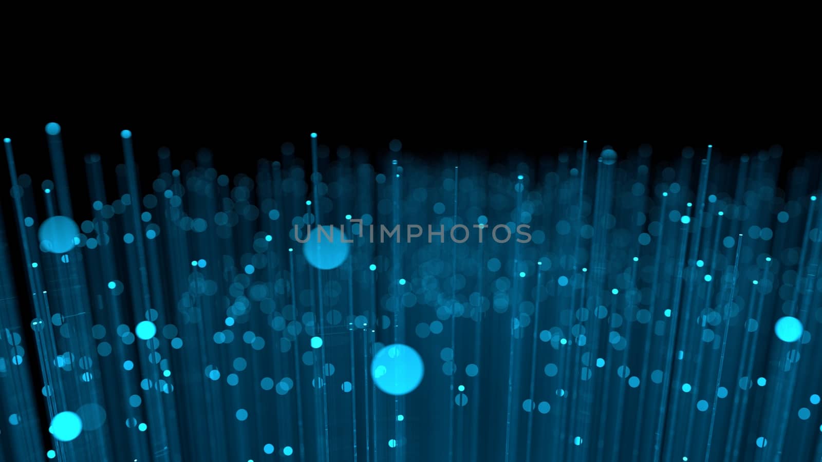 Abstract bokeh blue neon lines. Beautiful background for your design. Glass tubes with neon light inside. 3d illustration