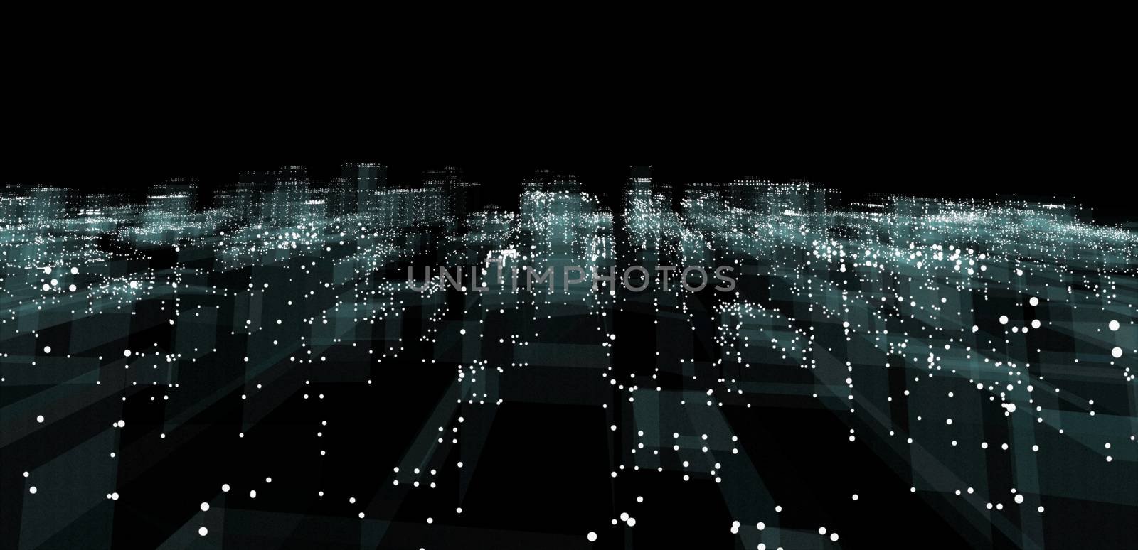 Abstract 3d city rendering. Digital skyscrappers. Perspective architecture background with skyscrapers. 3d illustration