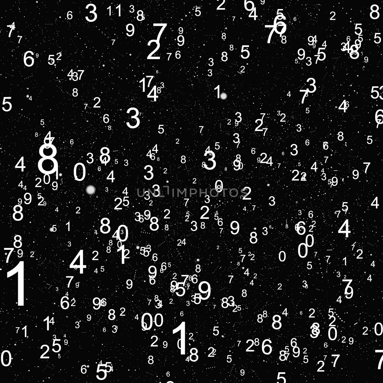 Abstract background with numbers. Fly numbers on black background