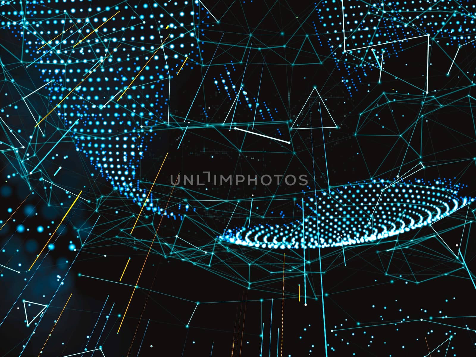 Computer, social, digital or other networks around the globe. Technological background. Digital representation of the world. Lines and points connected by a network. 3d illustration