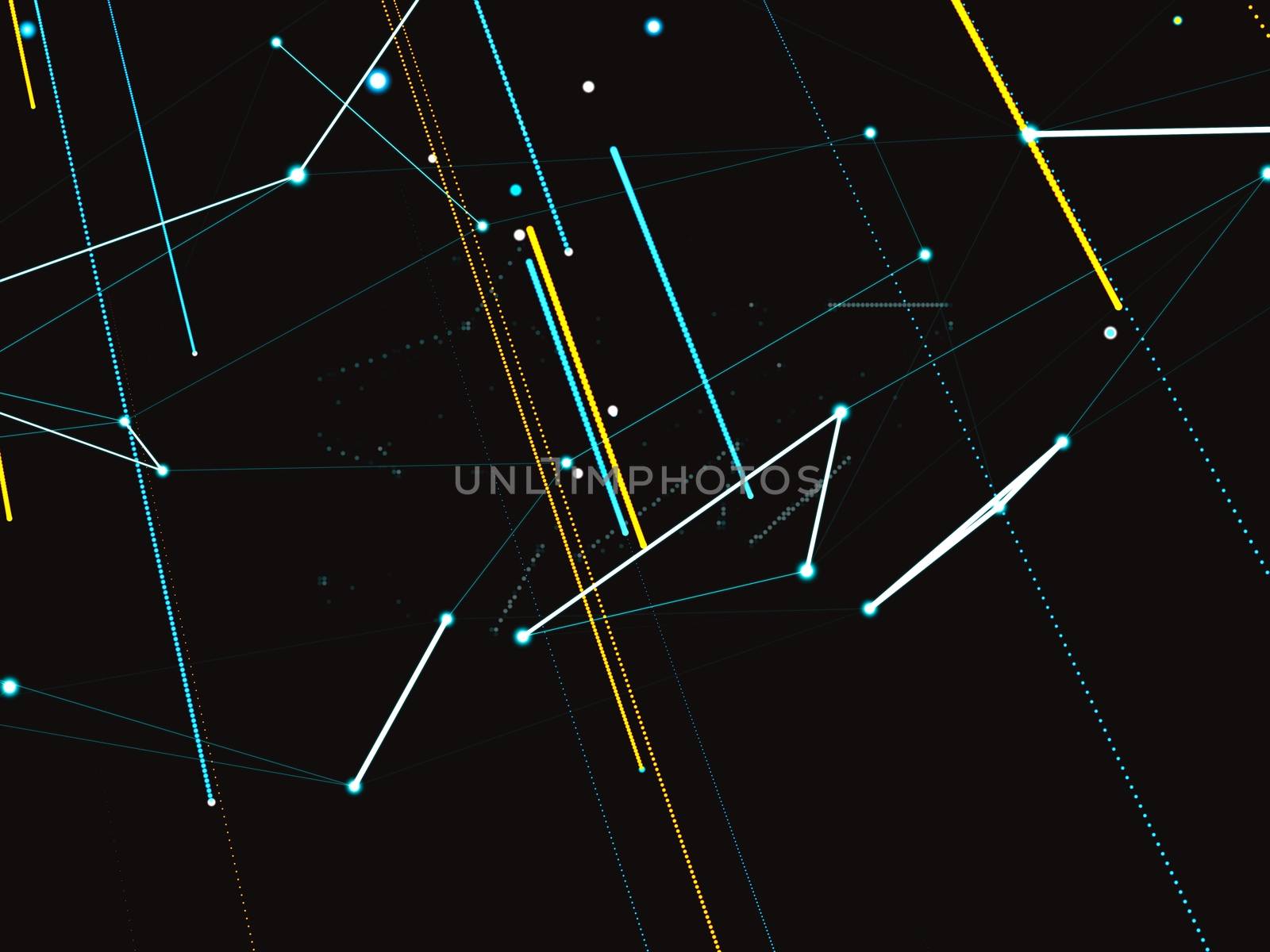 An array of points in the form of a world map are connected to the network. Social networks, payments, the Internet presented in an abstract digital form. 3d illustration