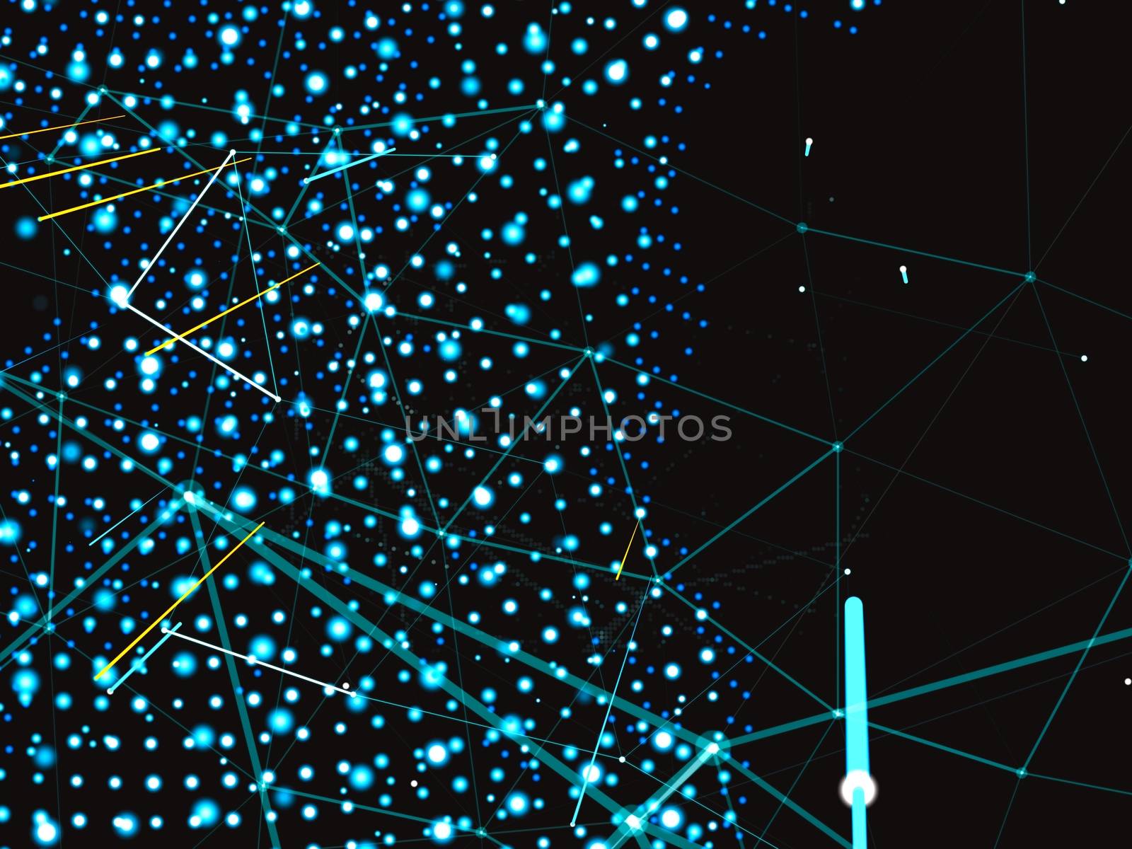 An array of points in the form of a world map are connected to the network. Social networks, payments, the Internet presented in an abstract digital form. 3d illustration