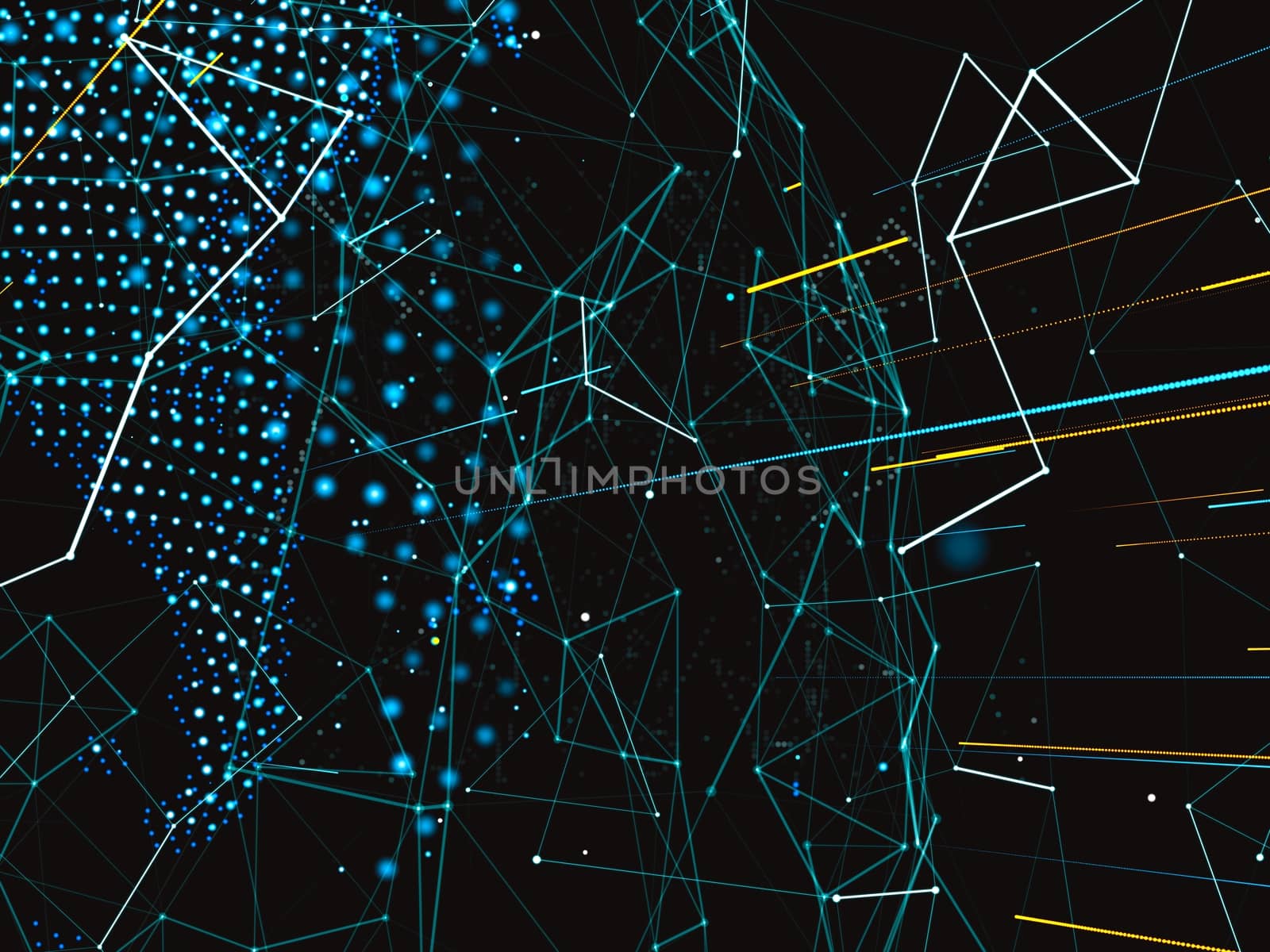 A world map consisting of dots and lines. A global network connecting world's points. Technological template for background of your design. Abstract representation of digital world. 3d illustration