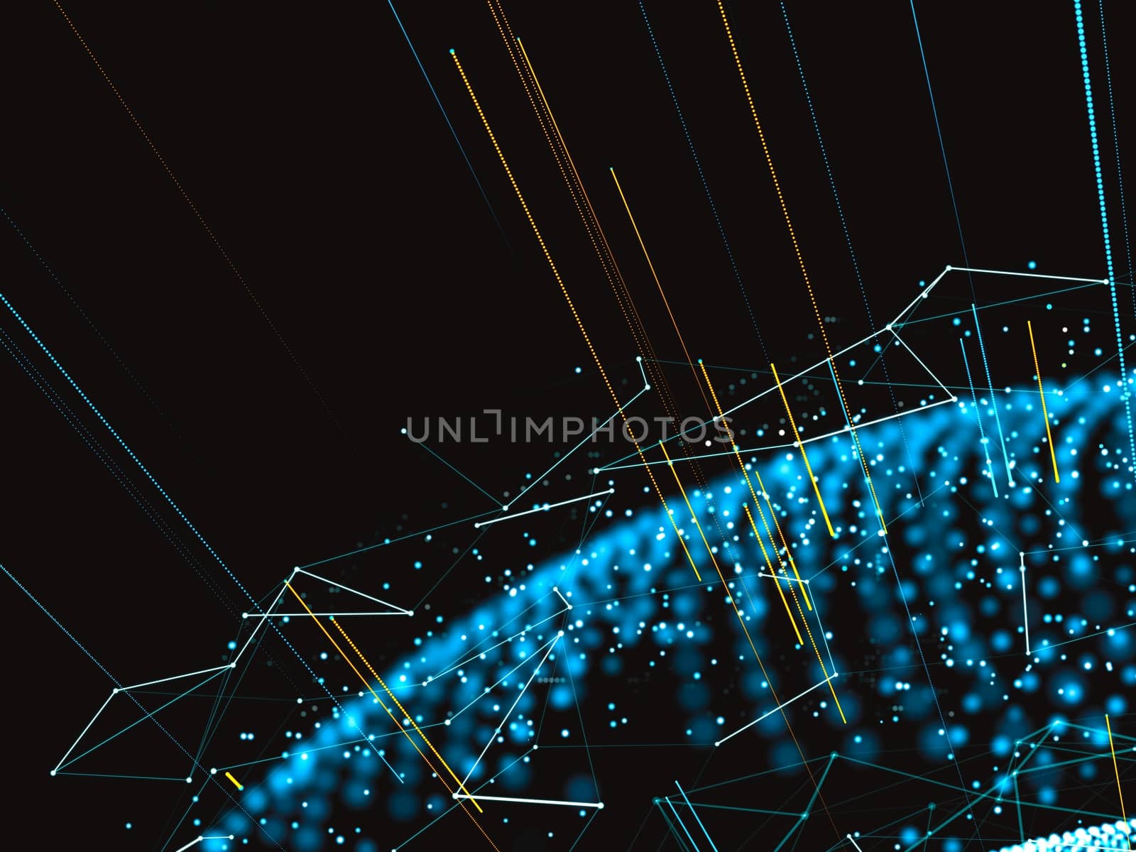A world map consisting of dots and lines. A global network connecting world's points. Technological template for background of your design. Abstract representation of digital world. 3d illustration