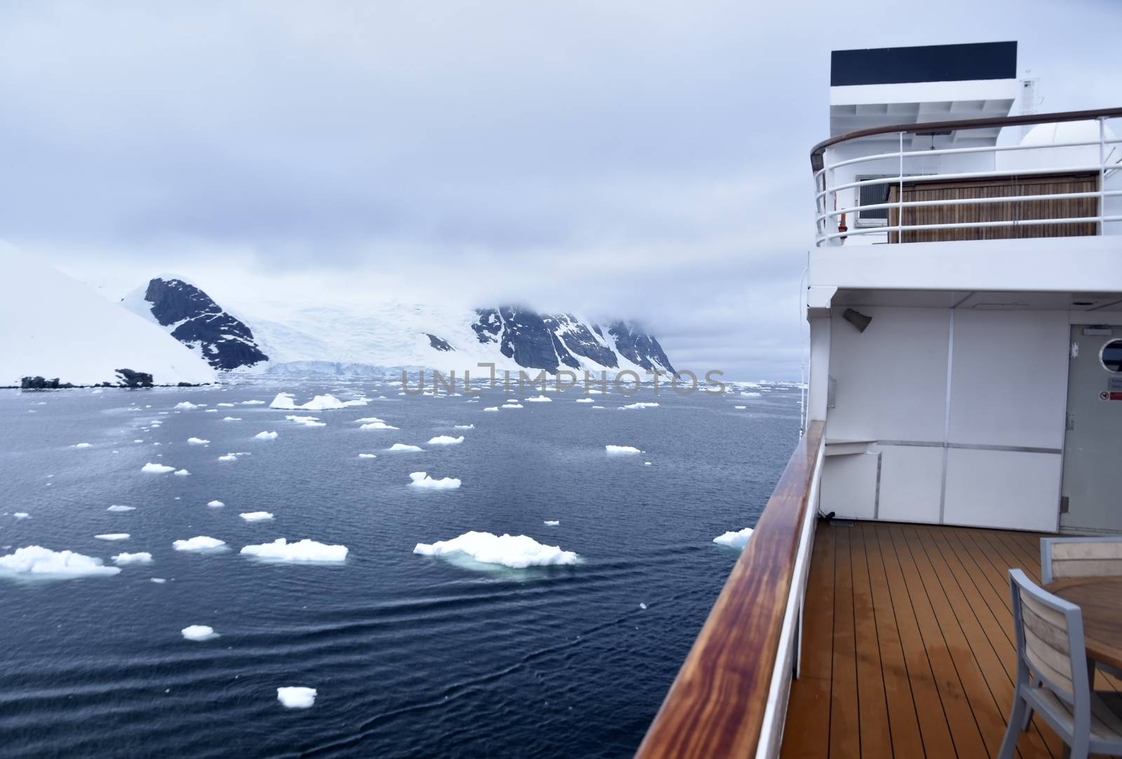 cruise ship navigating on icy waters