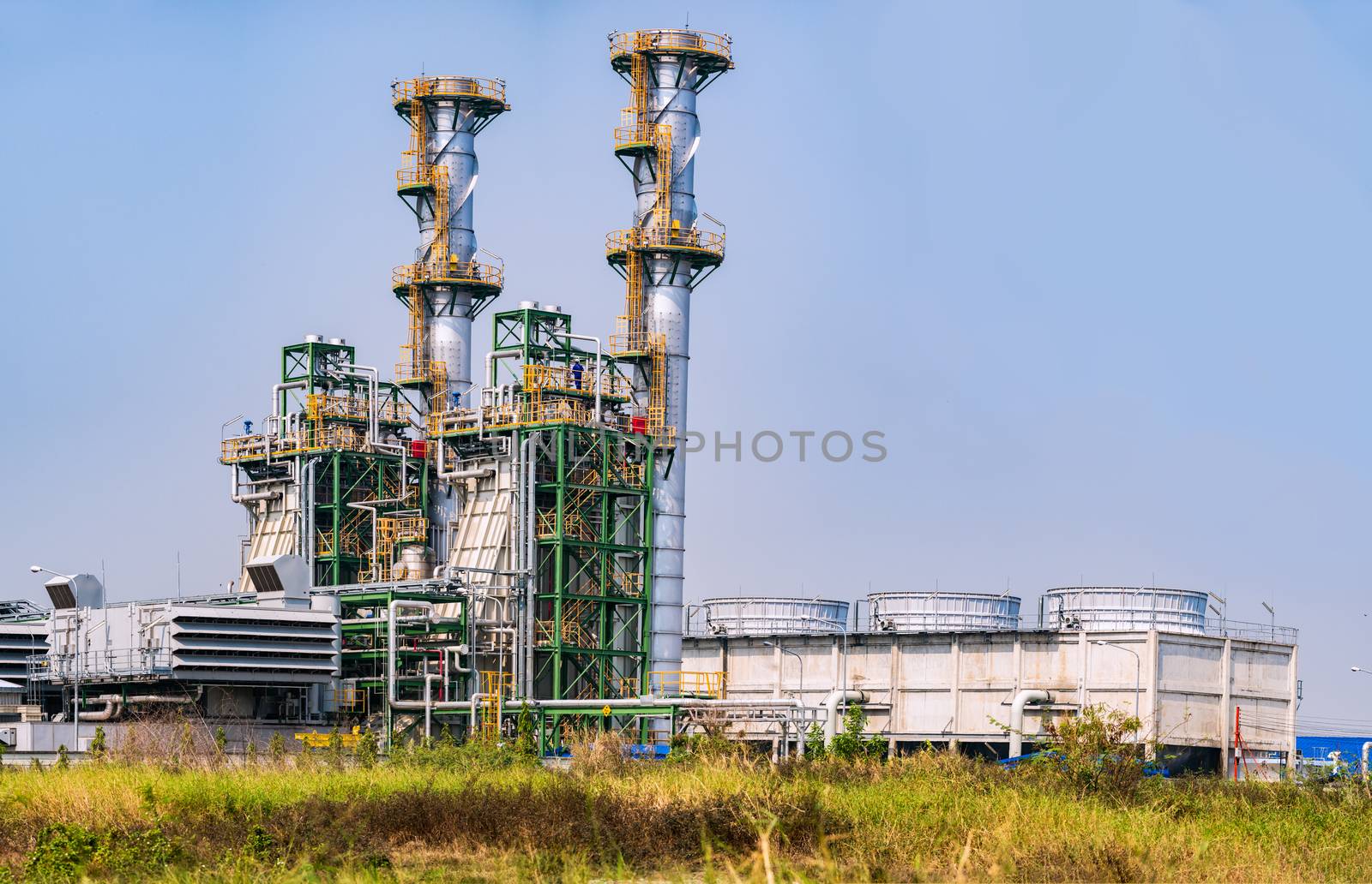 Thermal power plant Combined heat and power plant with blue sky background,Thailand