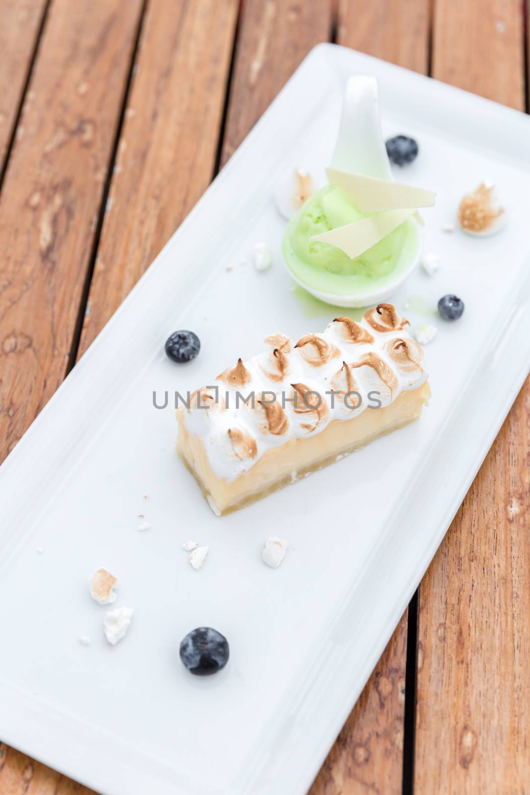 Dessert - Cheesecake with lime sherbet ice cream