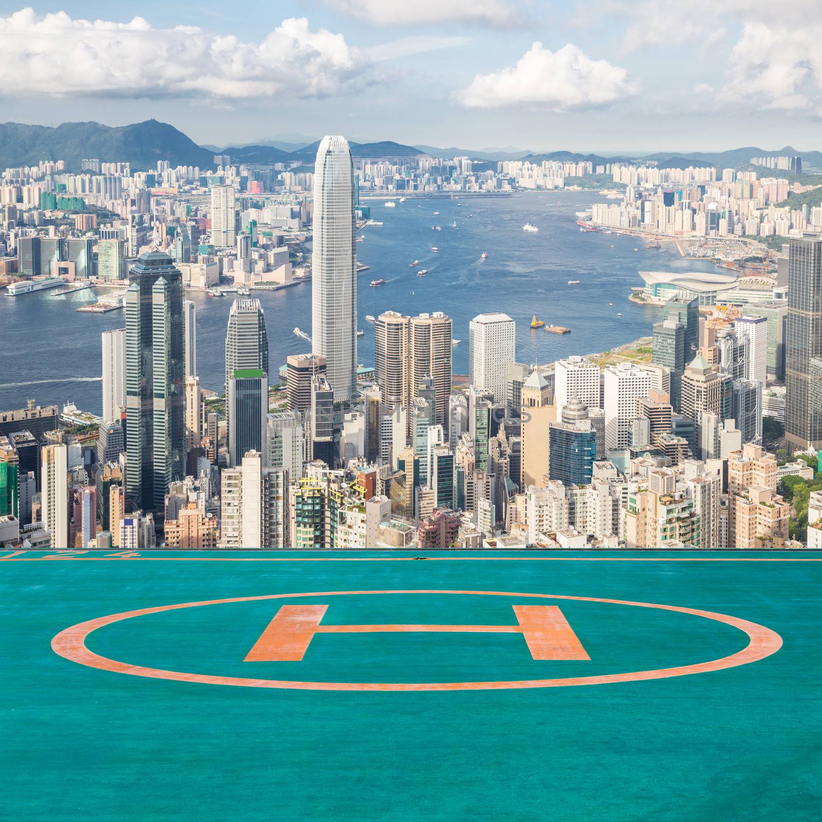 Hong Kong Skyline from Victoria Peak with helipad
