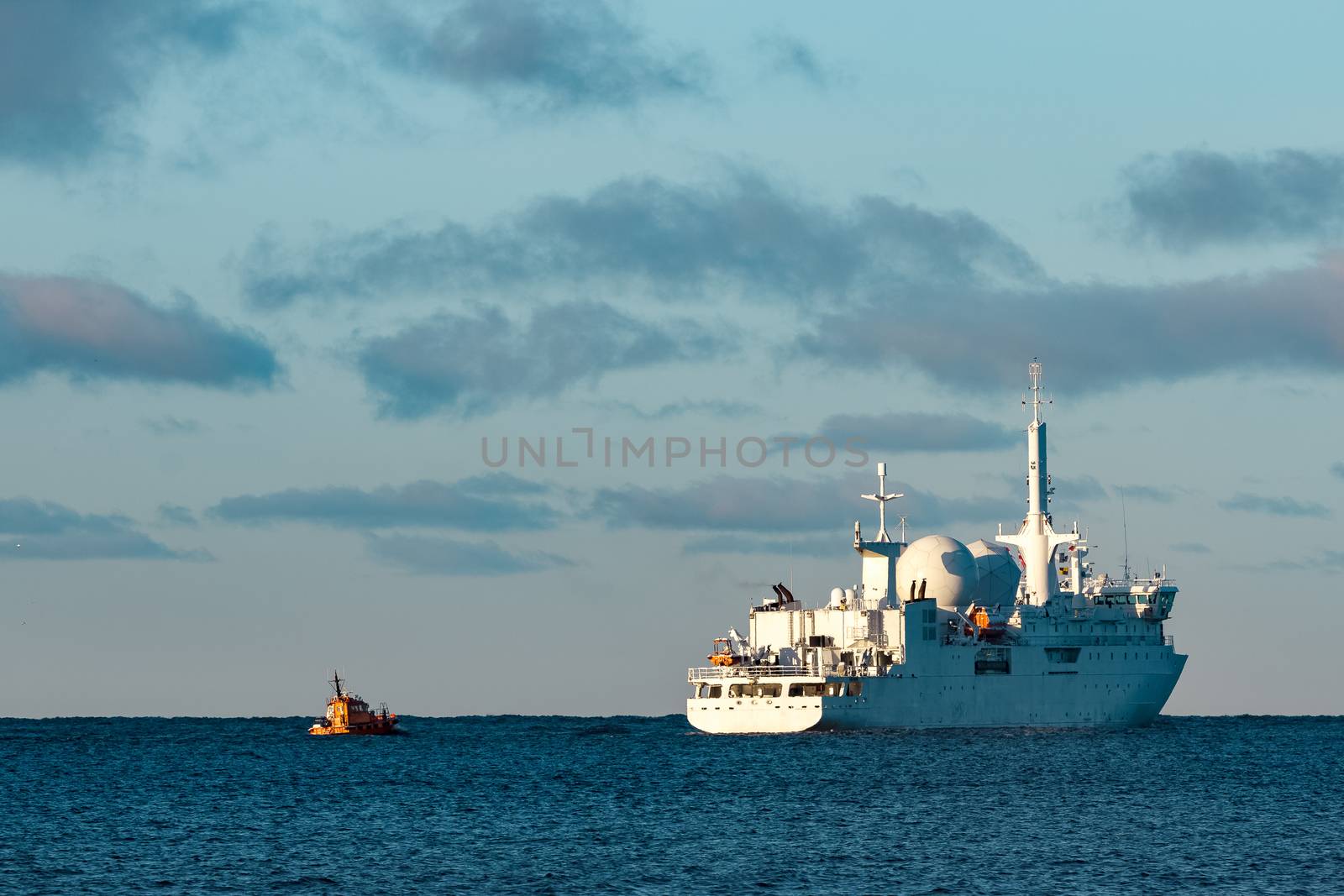 White military comander vessel sailing to Baltic sea