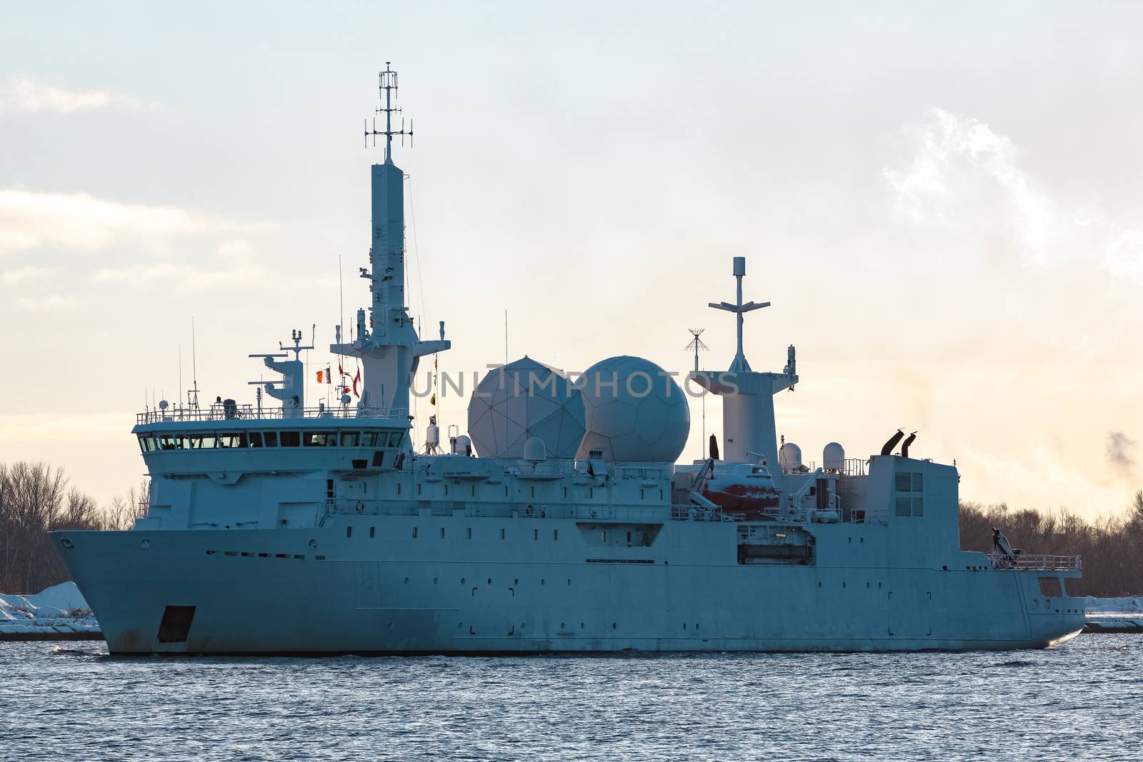 White military comander vessel sailing to Baltic sea
