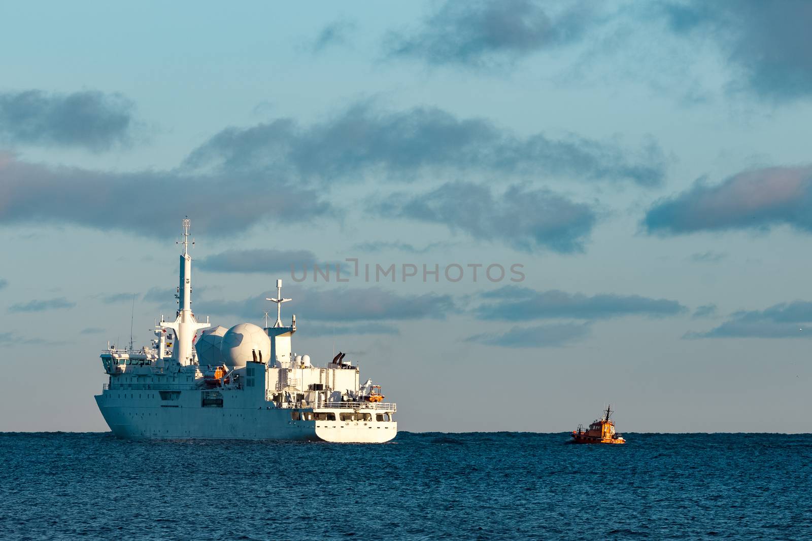 White military comander vessel sailing to Baltic sea