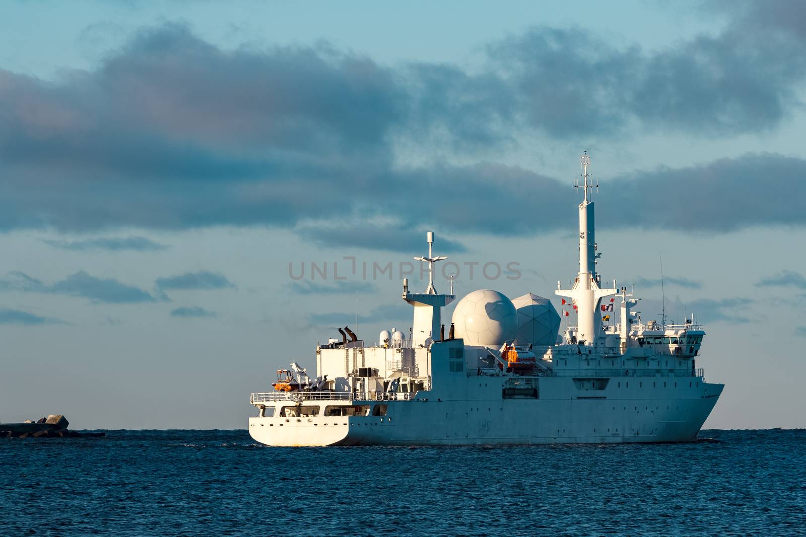 White military comander vessel sailing to Baltic sea