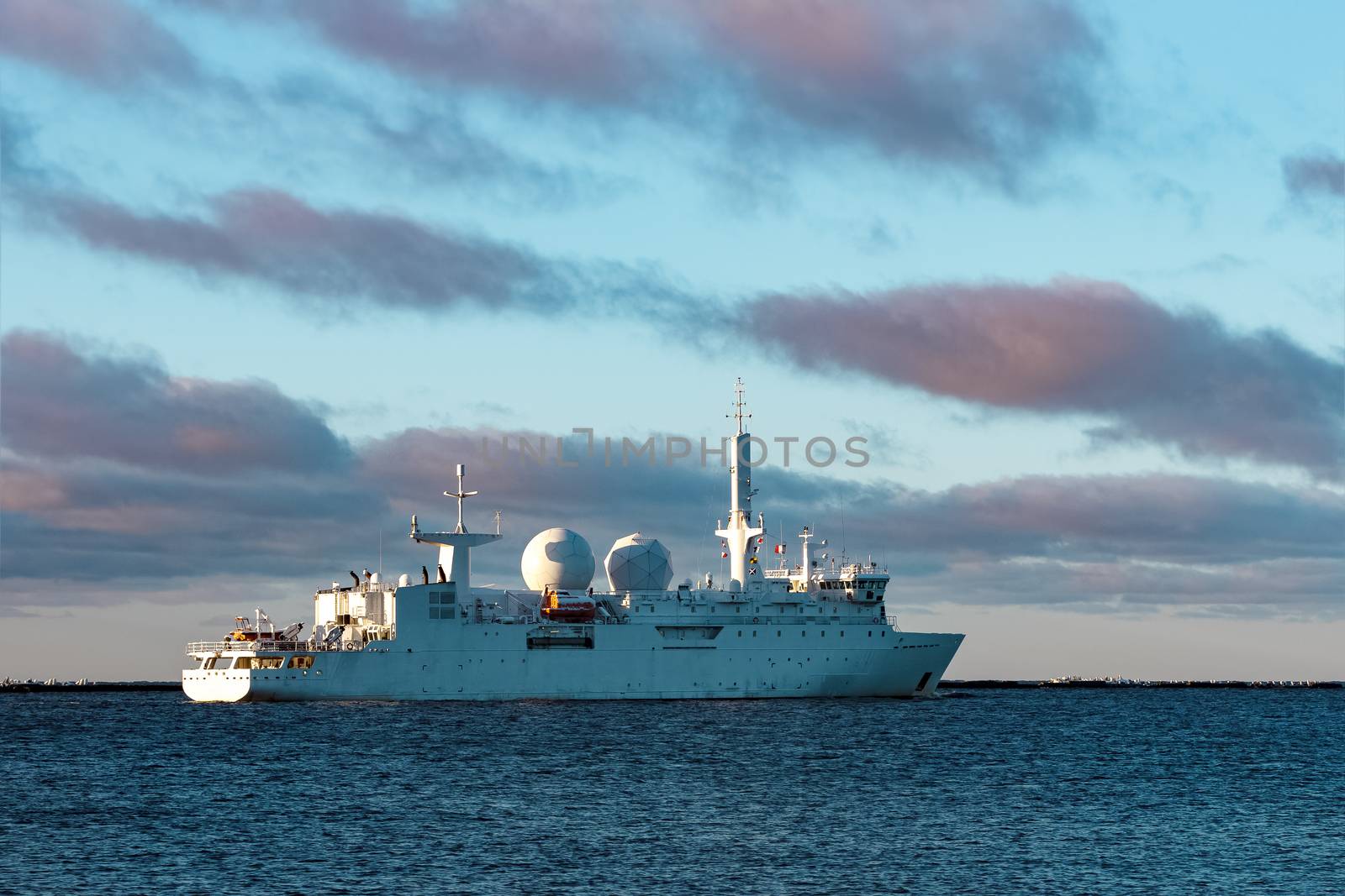 White military comander vessel sailing to Baltic sea