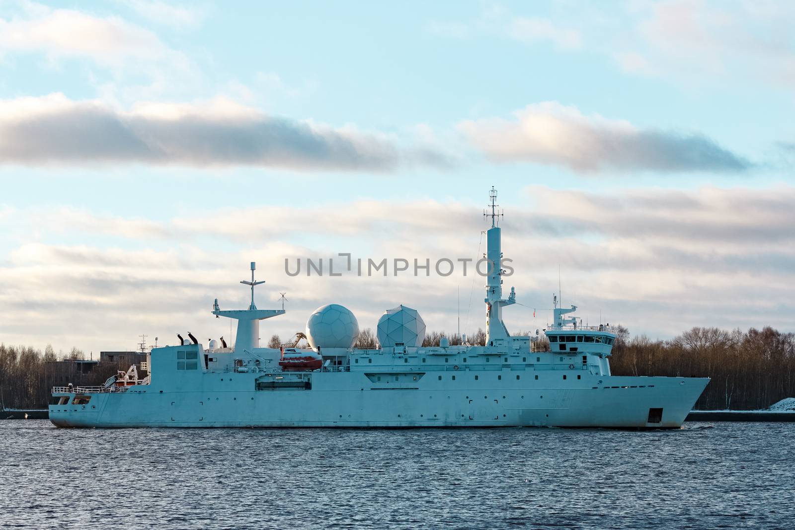 White military comander vessel sailing to Baltic sea