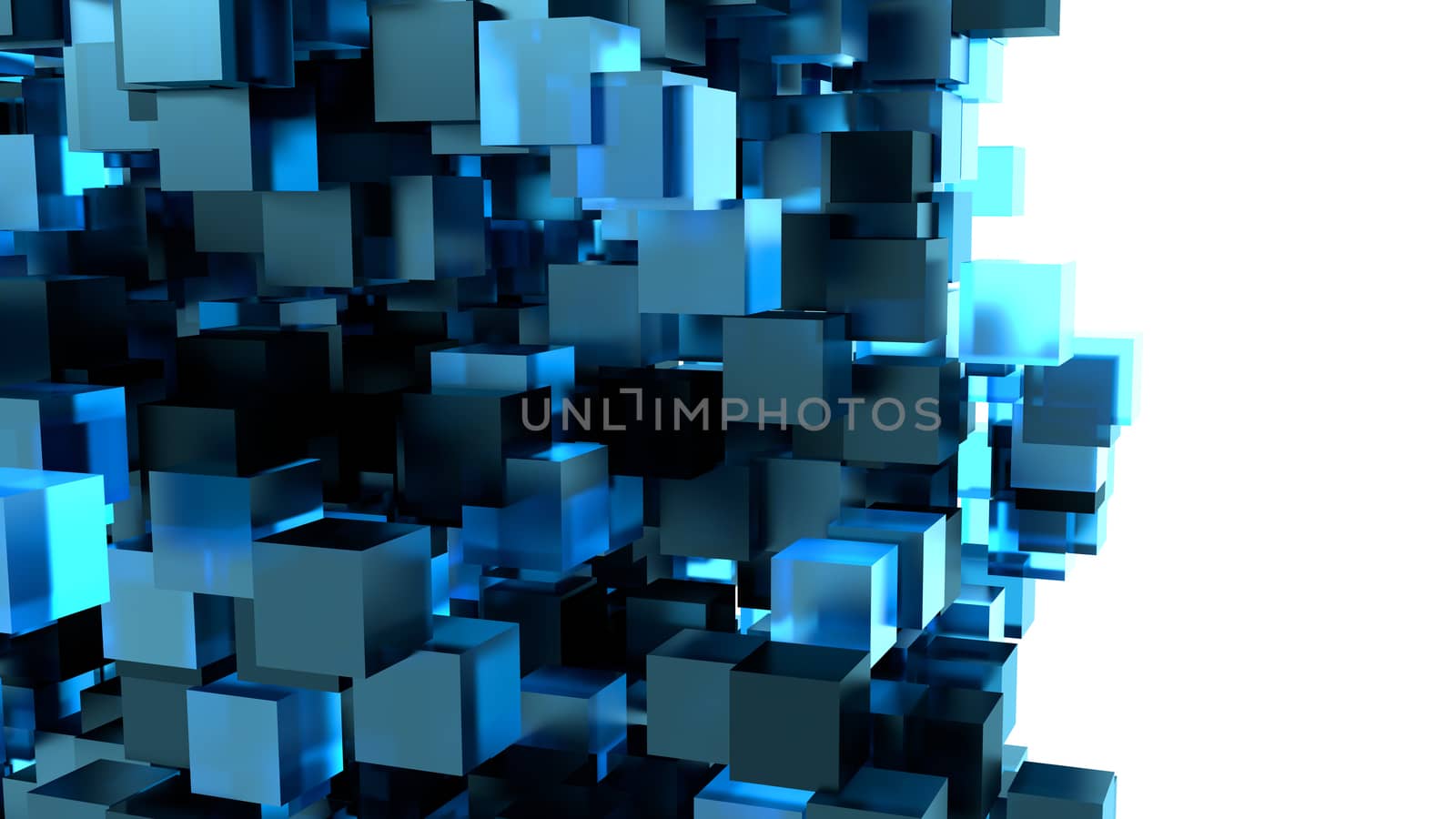 A Blue Cubes Abstract Background For Your Design. White Background And Transparent Cubes. 3D Illustration