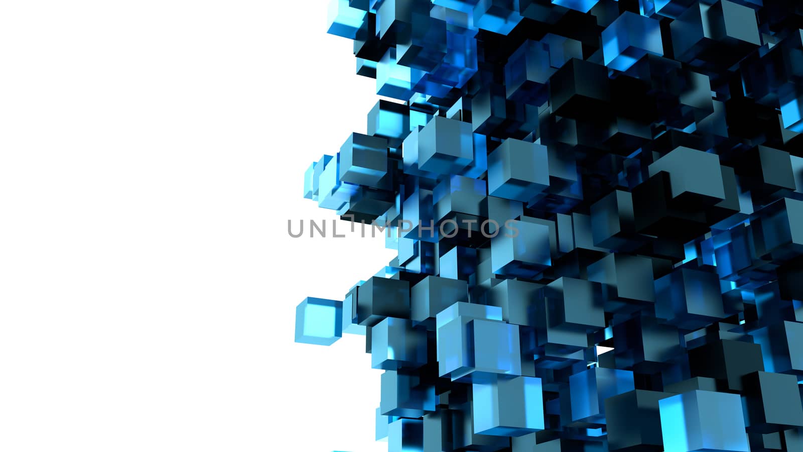 Abstract Image Of Cubes Background In Blue Toned. Template For Your Technology Design. 3D Illustration