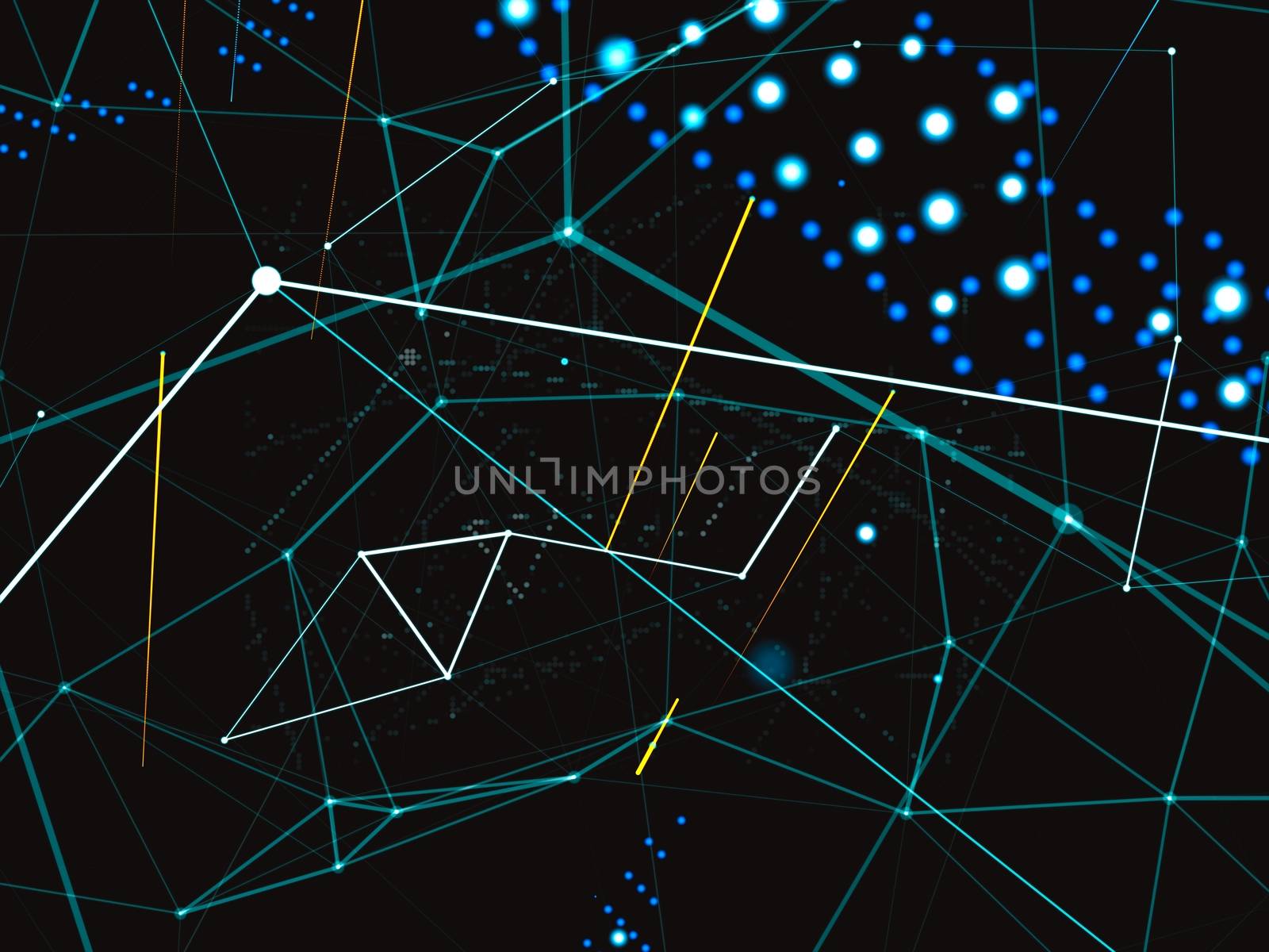 An array of points in the form of a world map are connected to the network. Social networks, payments, the Internet presented in an abstract digital form. 3d illustration