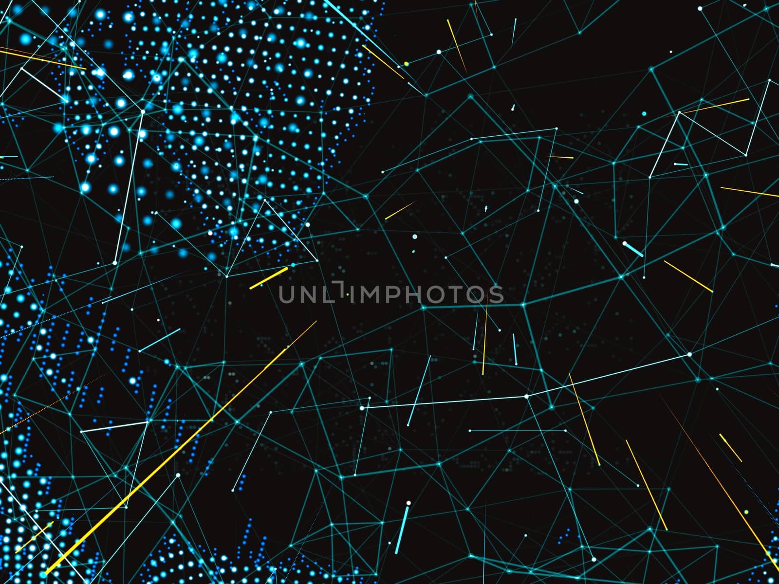 A world map consisting of dots and lines. A global network connecting world's points. Technological template for background of your design. Abstract representation of digital world. 3d illustration