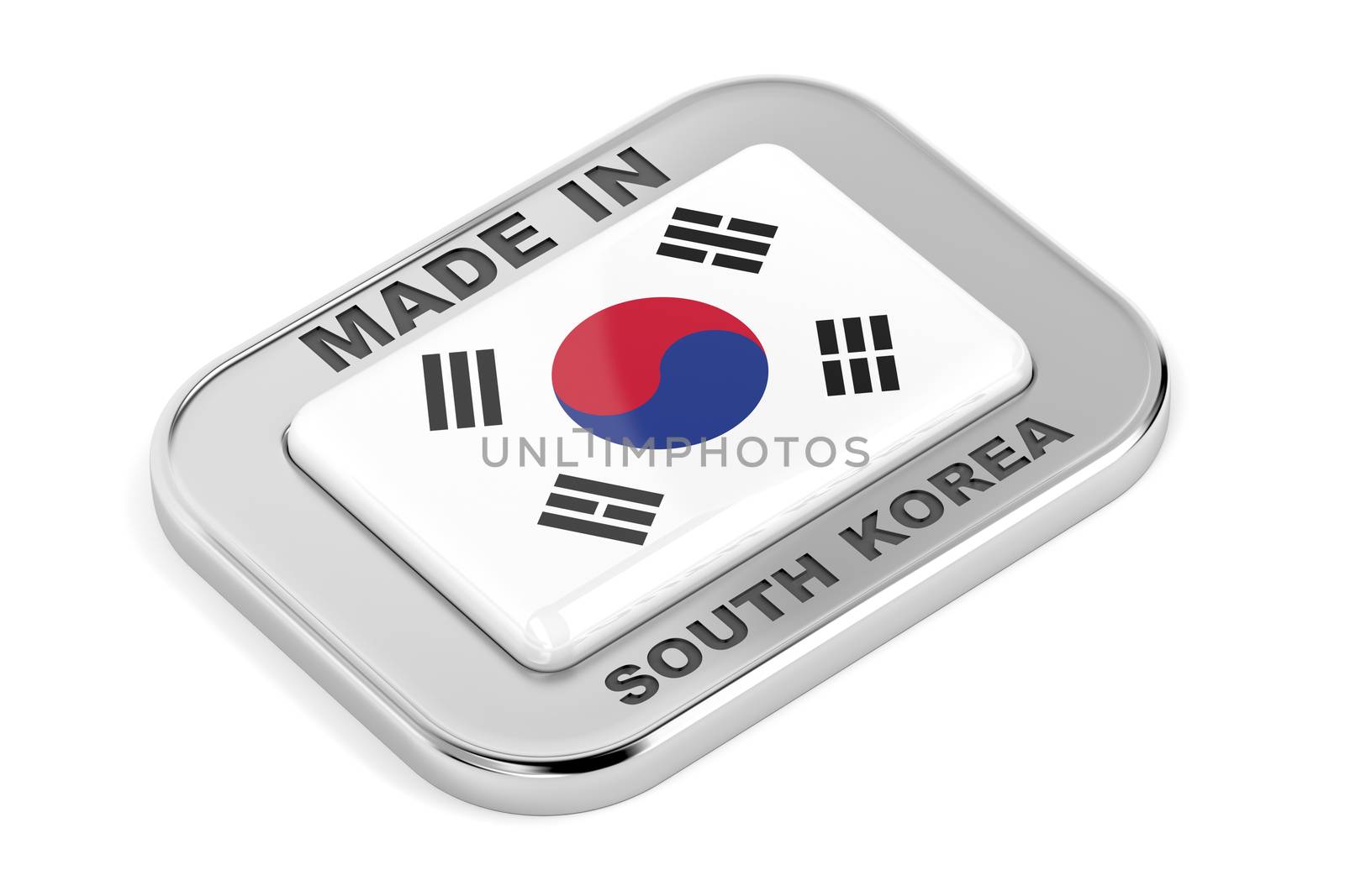 Made in South Korea, silver badge on white background