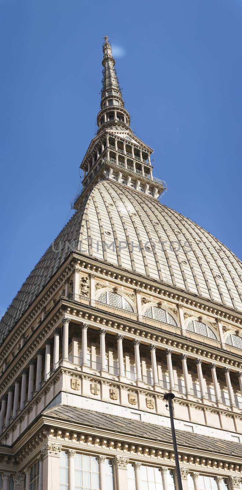 Bottom view of the mole Antonelliana symbol of the city of Turin, Italy