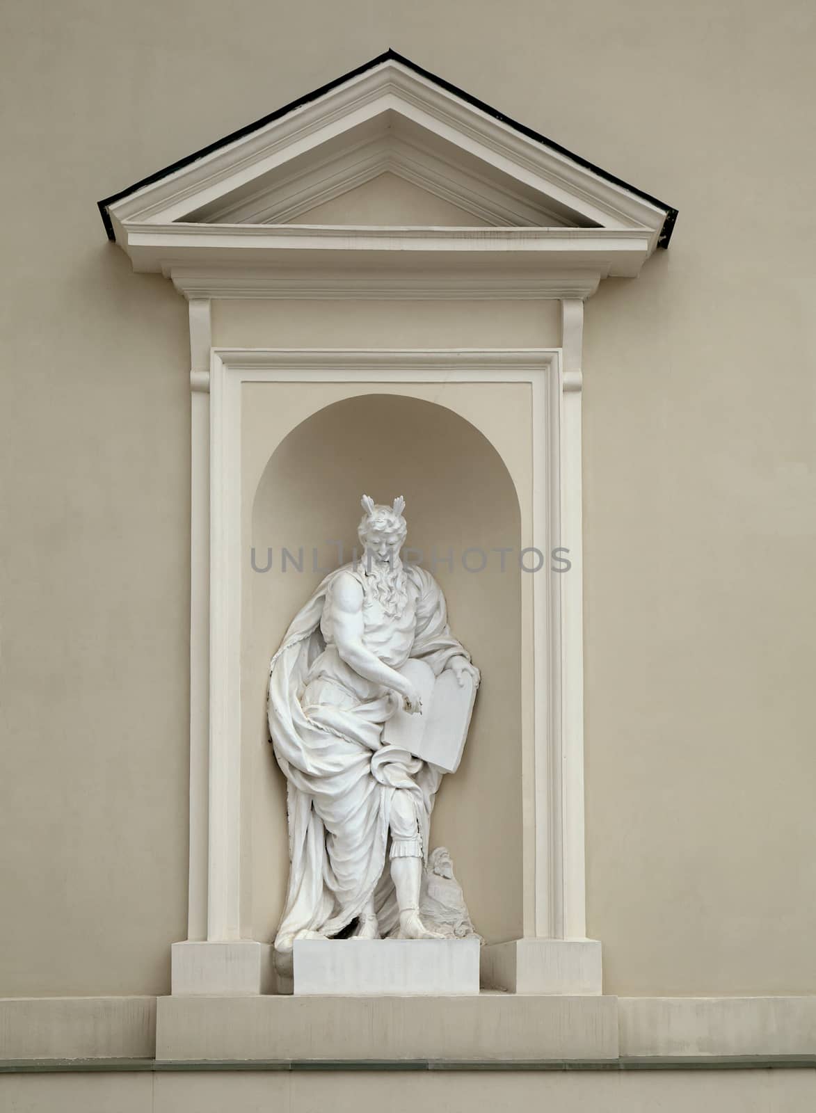 Niche sculpture of Moses on St. Stanislaus and St Ladislaus cathedral in Vilnius, Lithuania