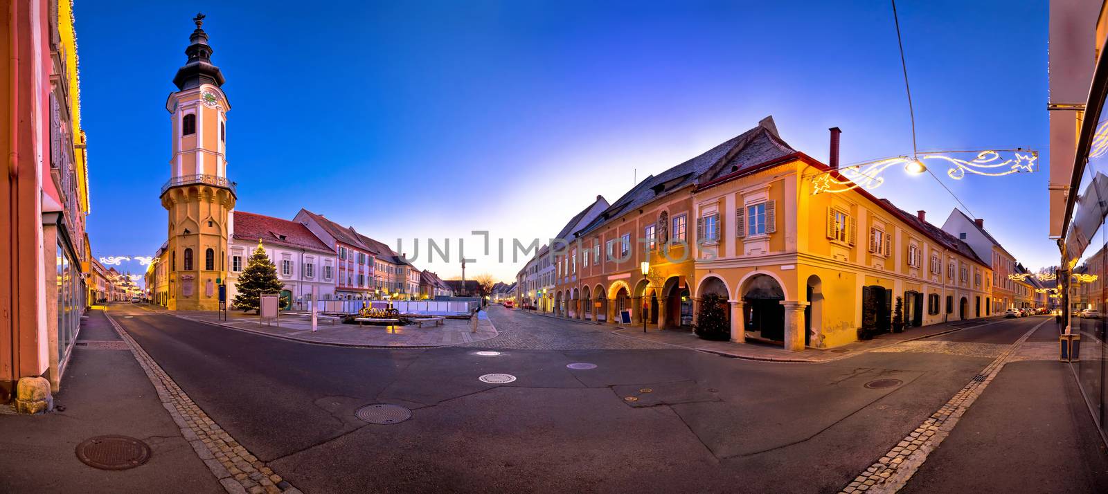 Bad Radkersburg main square evening advent panoramic view, Steiermark region of Austria