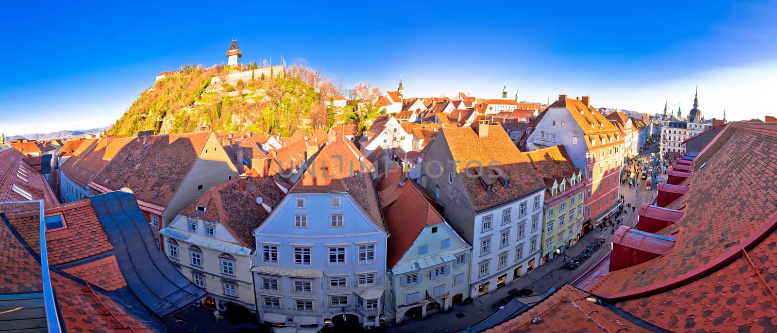 Graz cityscape and Schlossberg panoramic view, Styria region of Austria