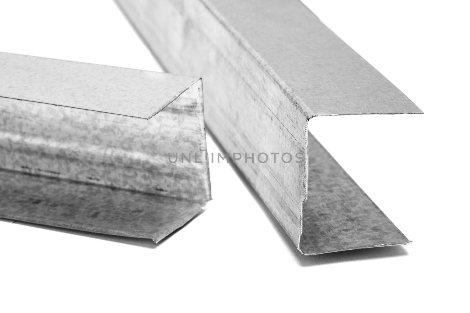 U shaped metal profile for drywall support isolated on white background