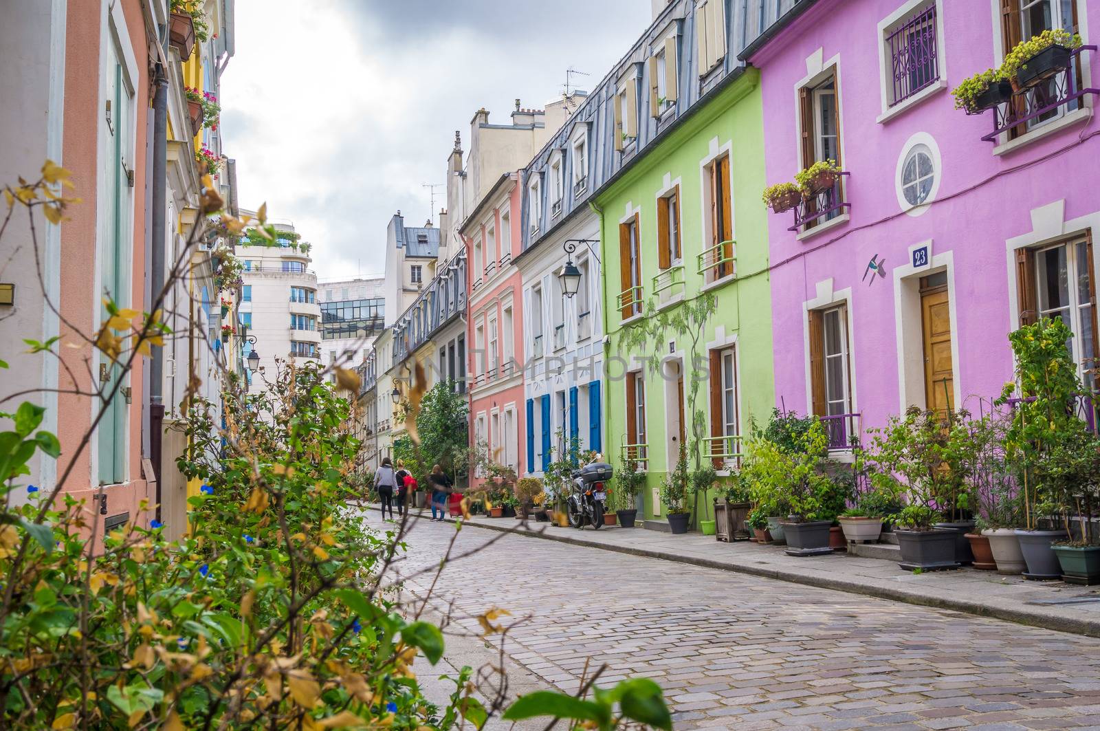 Cremieux street with its colored houses in Paris