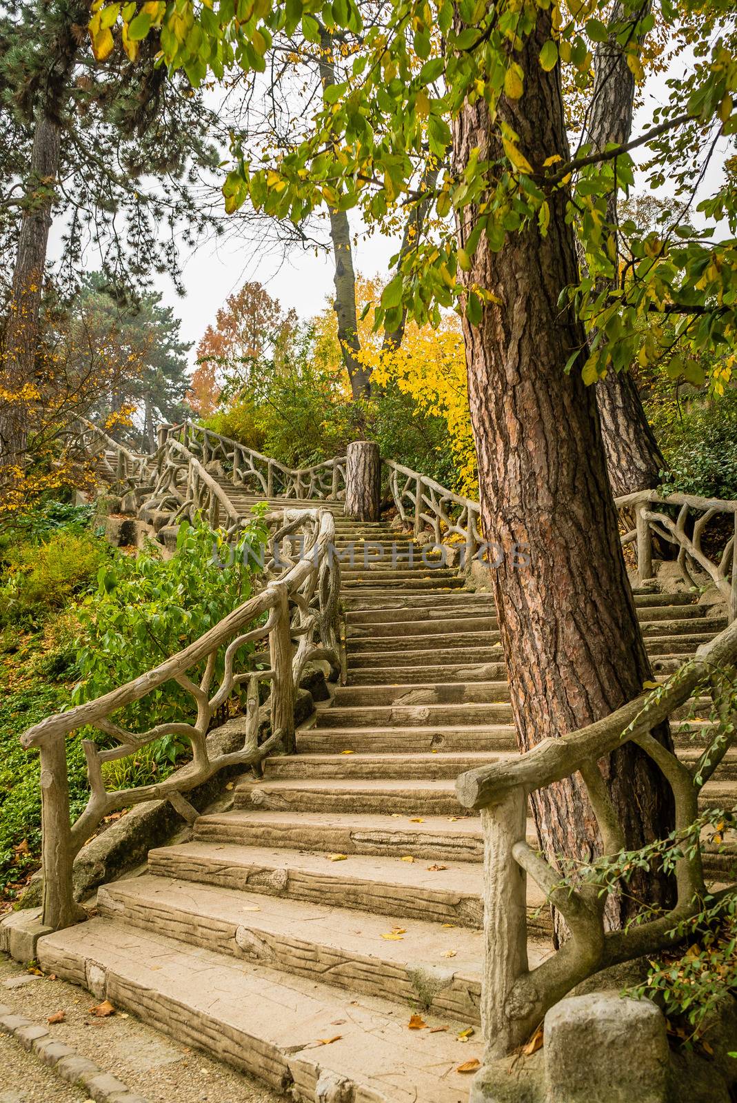 Staircase in Montsouris park in Paris in fall