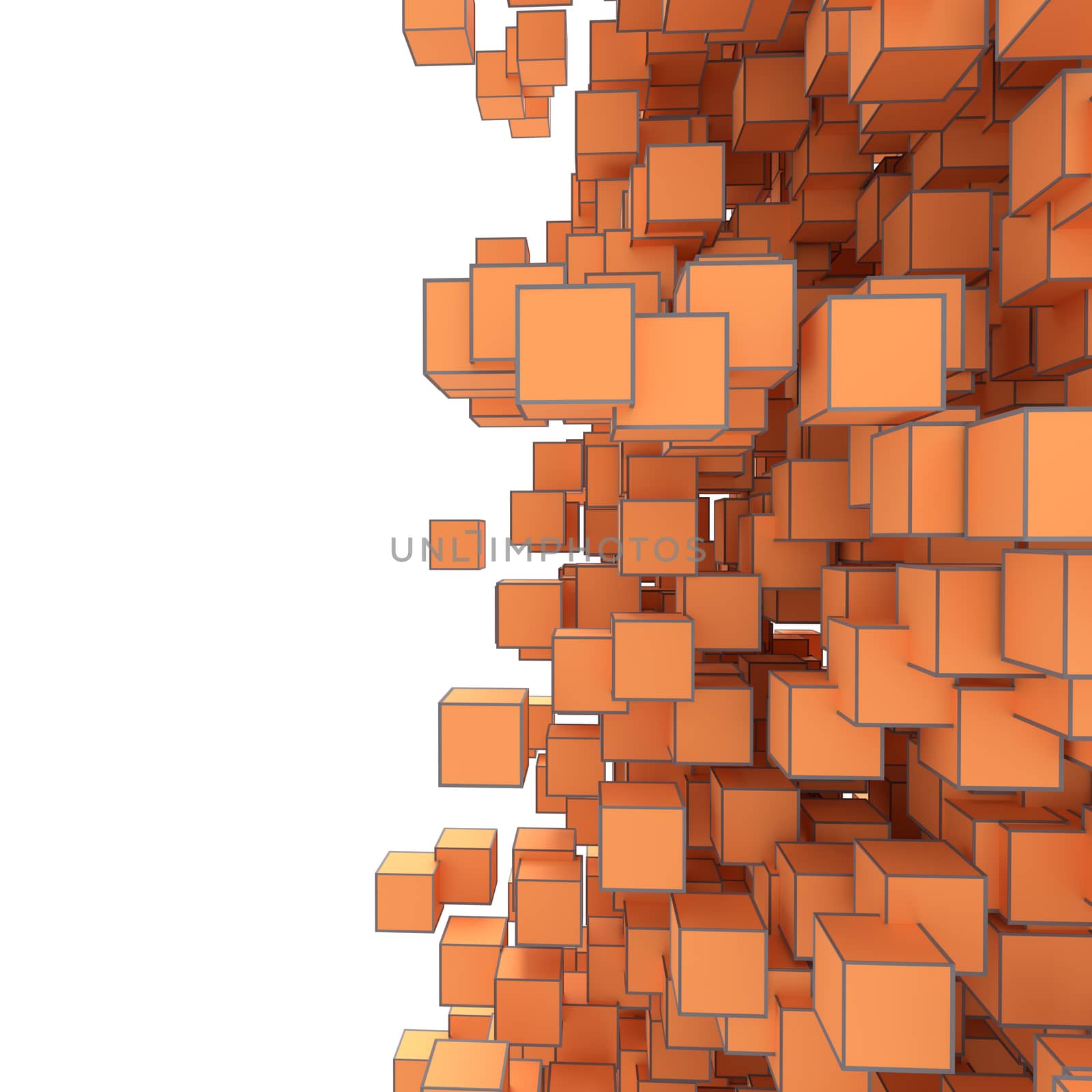 Abstract Image Of Cubes Background In Orange Toned. Template For Your Technology Design. 3D Illustration