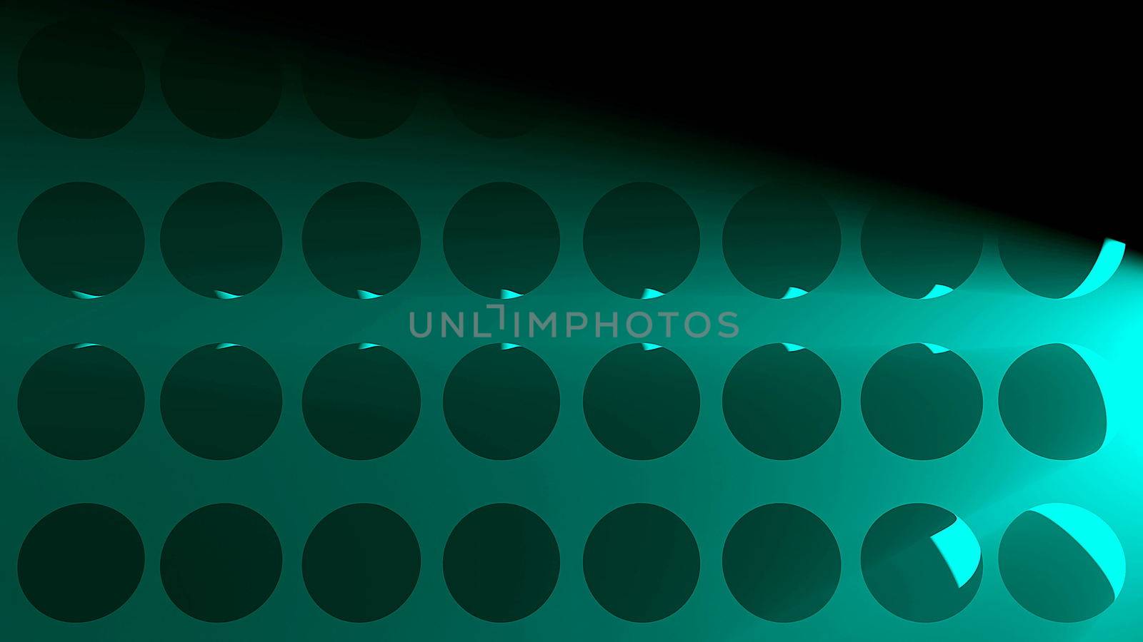 Abstract background with volumetric lights and spheres. 3d rendering
