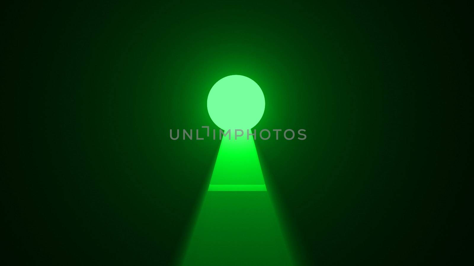 A keyhole with bright light. 3d rendering