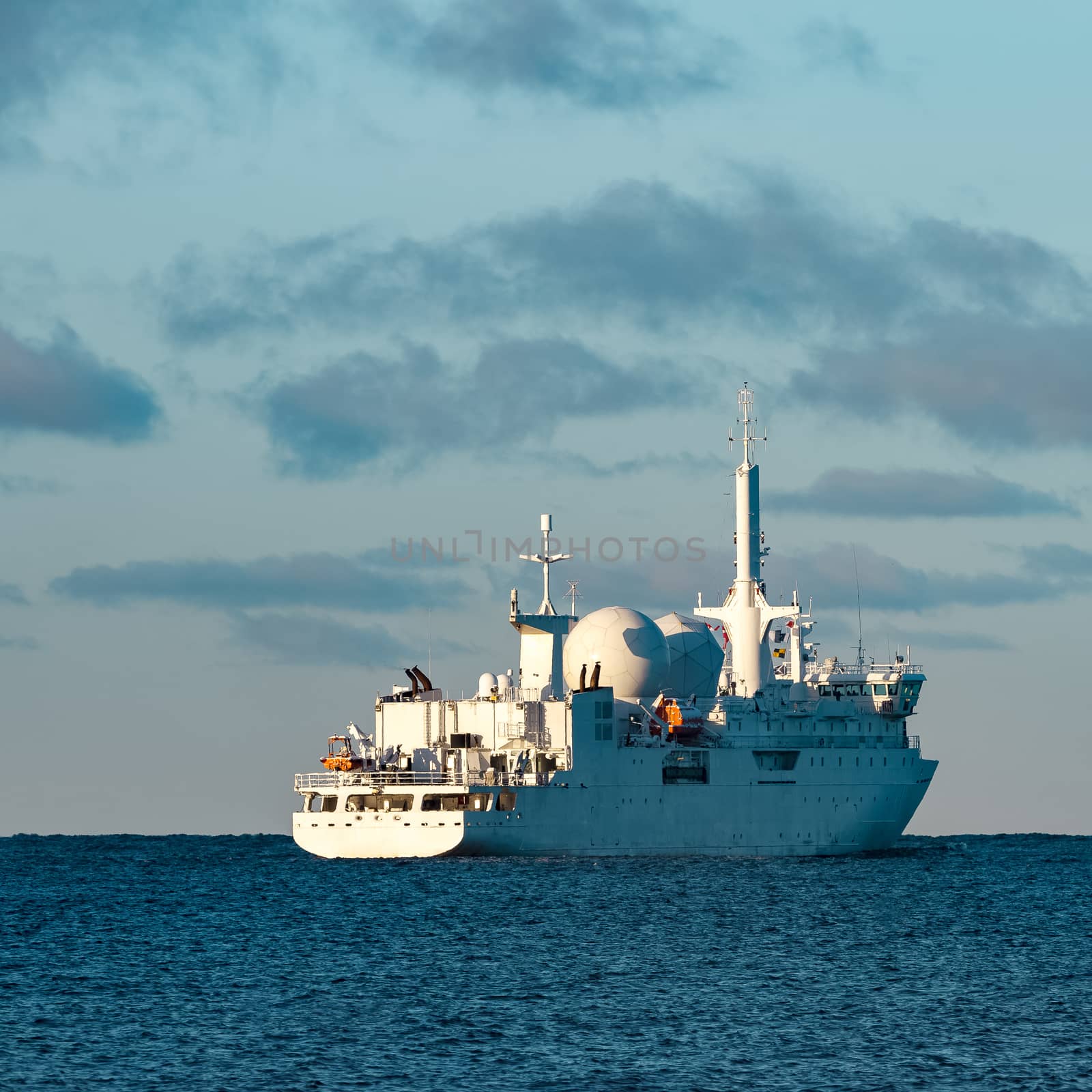 White military comander vessel sailing to Baltic sea