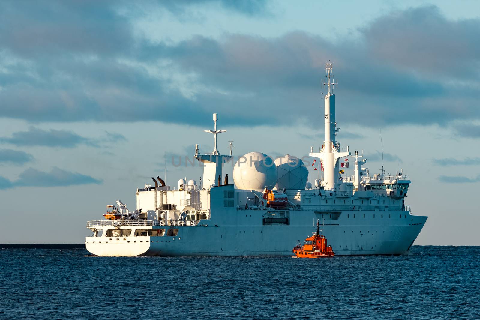 White military comander vessel sailing to Baltic sea