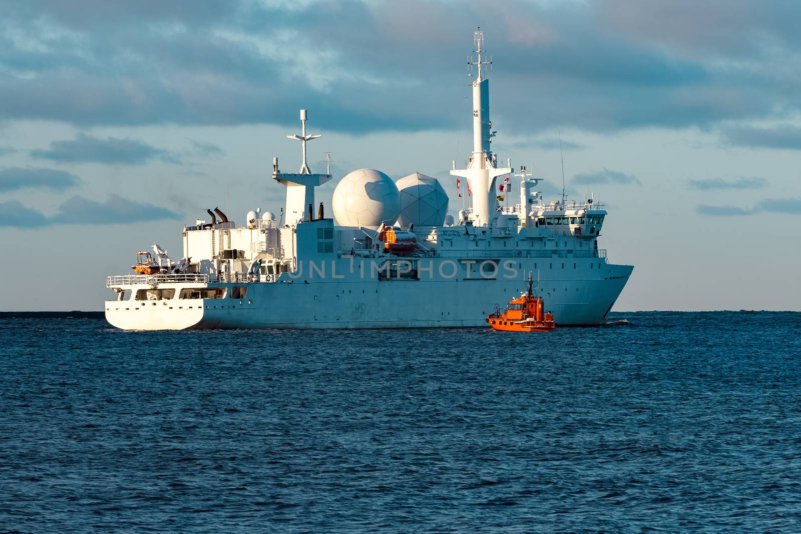 White military comander vessel sailing to Baltic sea