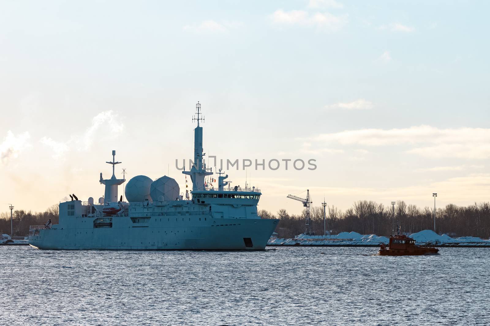 White military comander vessel sailing to Baltic sea