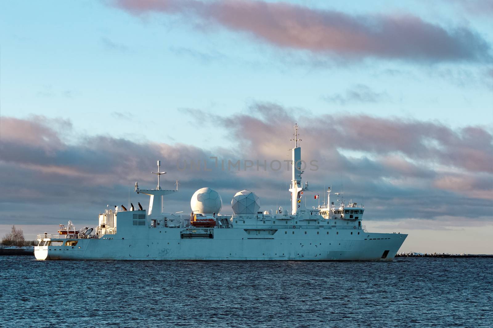 White military comander vessel sailing to Baltic sea