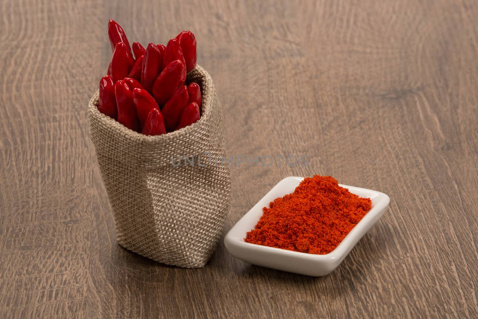Red chili pepper with chili powder by ivo_13