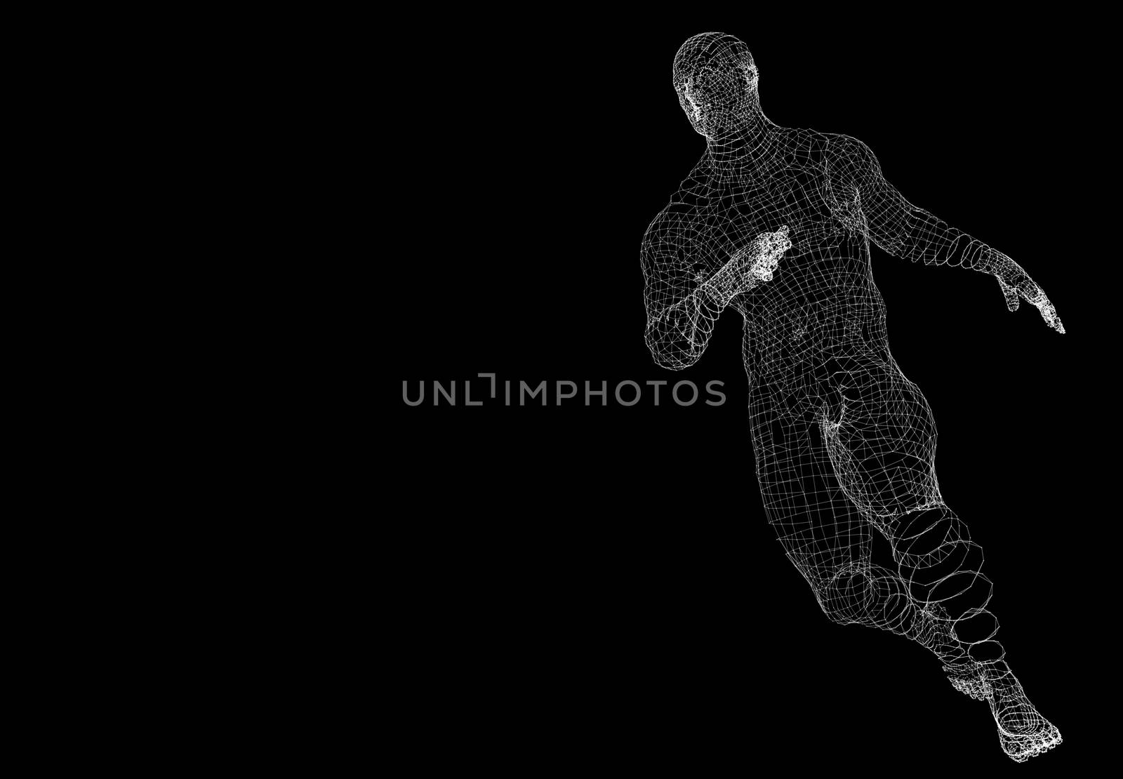 Running Man. Dots and lines. Futuristic Concept. 3d illustration