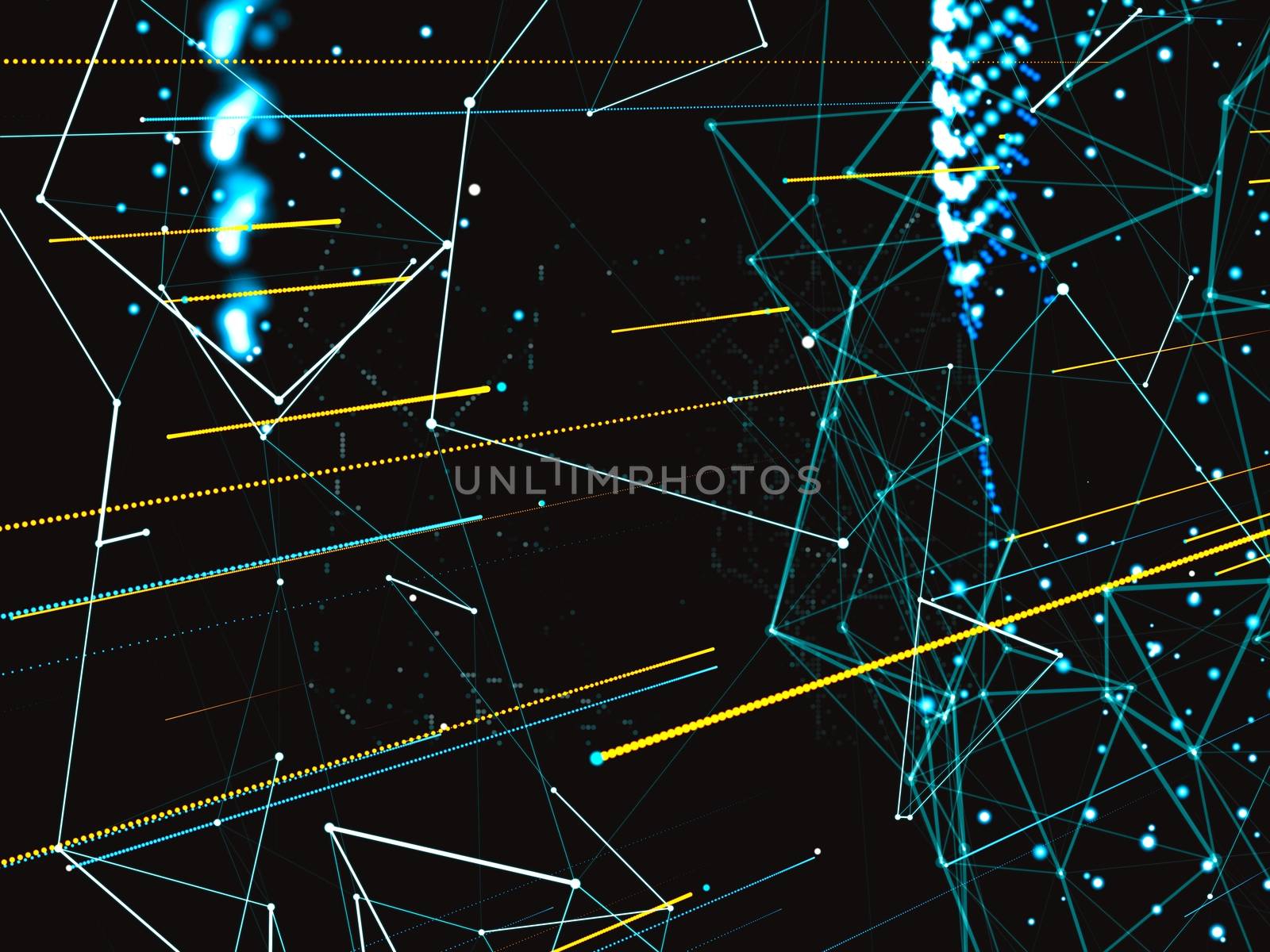 The concept of a modern digital world connected by Internet communications, payments, social networks. The world map and lines connect to the network. 3d illustration