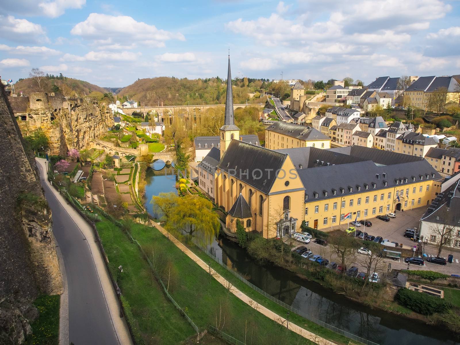 View of Grund district in Luxembourg City, Luxembourg