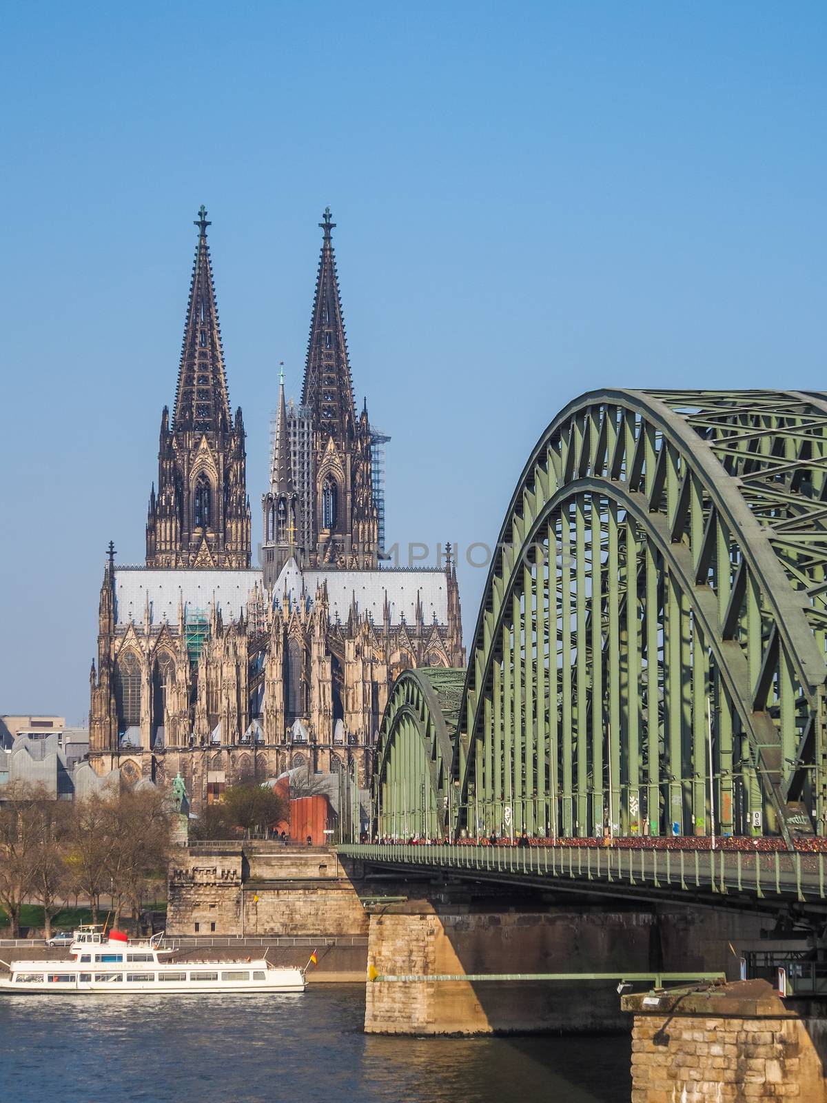 View of Cologne in Germany with famous Cathedral and Bridge