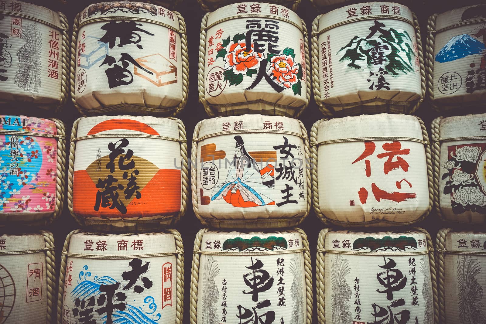 Traditional Kazaridaru barrels in Yoyogi park, Tokyo, Japan