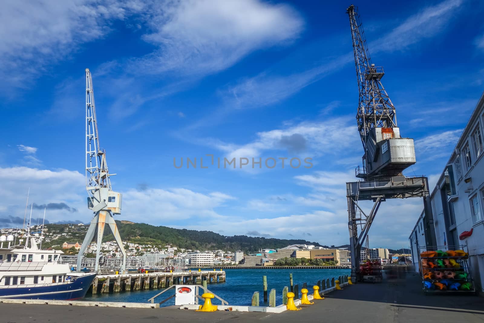 Crane in Wellington harbour docks, New Zealand by daboost