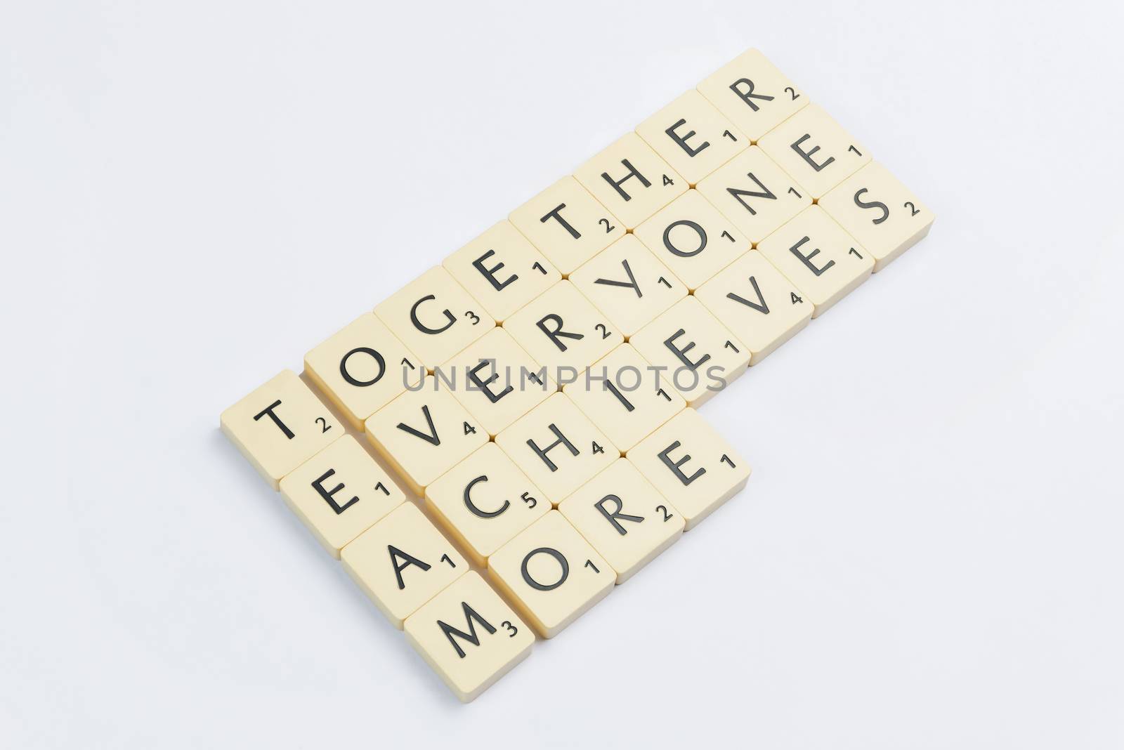 Four scrabble words related to the word team in English
