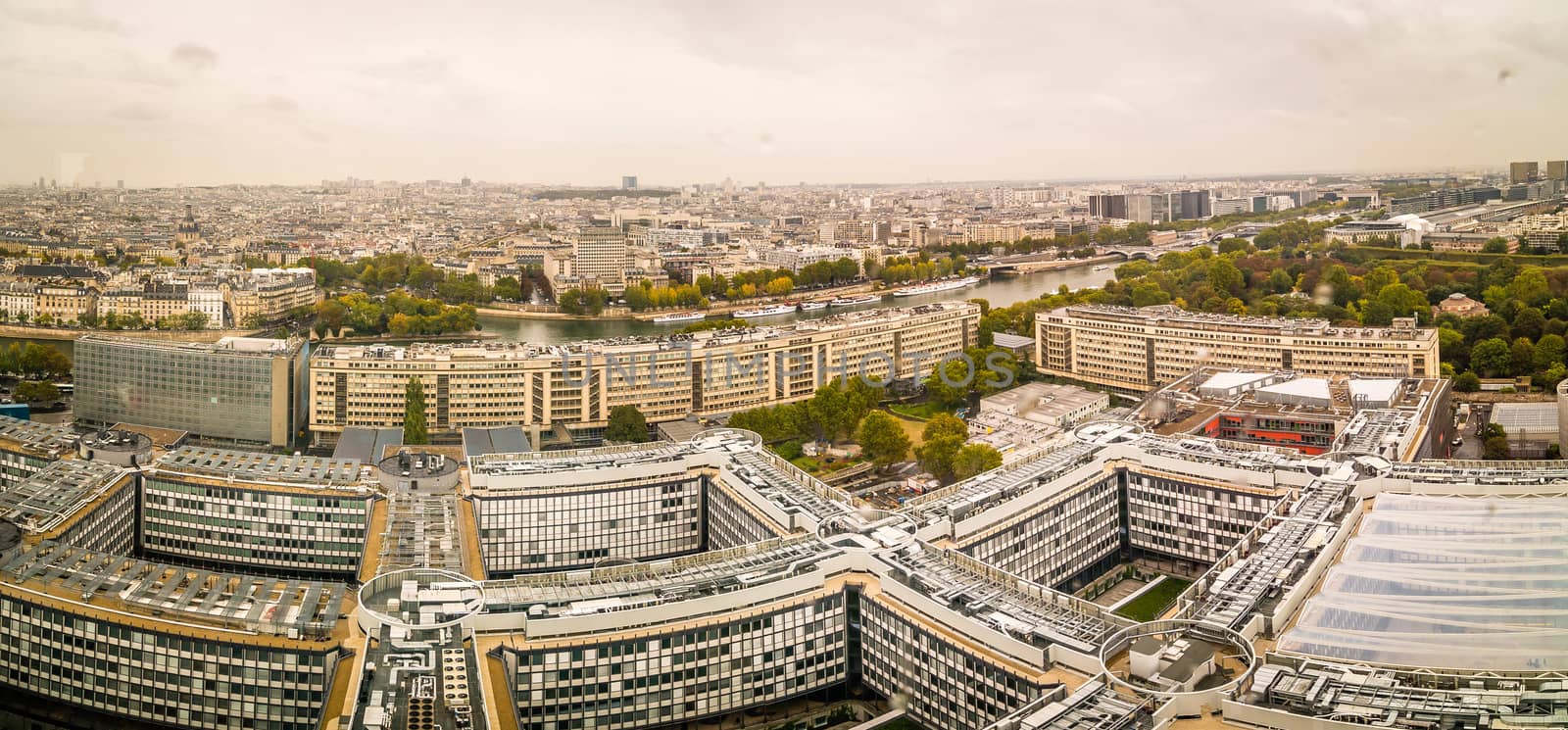 Panorama of University Jussieu Paris 6 with view of Paris and the Seine river