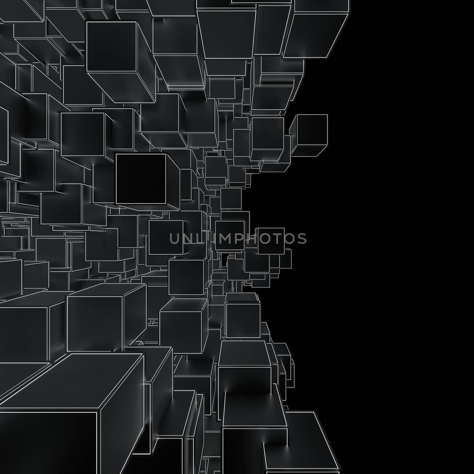 Abstract Futuristic Background Of Black Cubes with White Squares. 3D Illustration